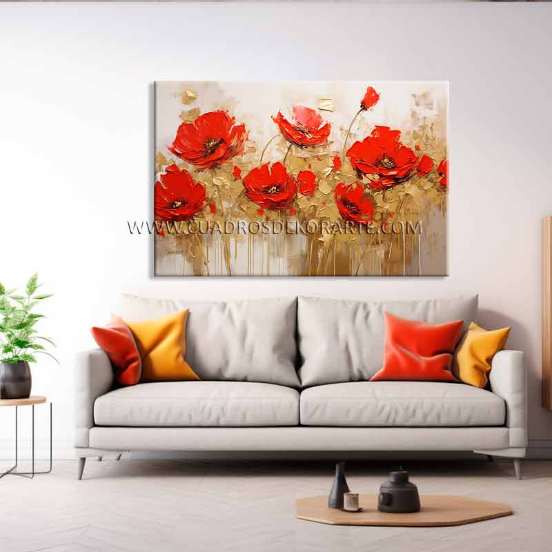 cuadros decorativos modernos para sala flores rojas pintado a mano en medida de 120x80cm.