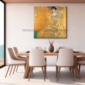 La Dama de Oro cuadros para comedor pintado a mano al óleo en medida de 100x100cm.