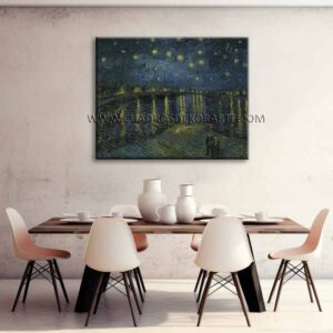 Noche Estrellada Sobre el Ródano Van Gogh cuadro para comedor pintado a mano al óleo en medida de 120x95cm.