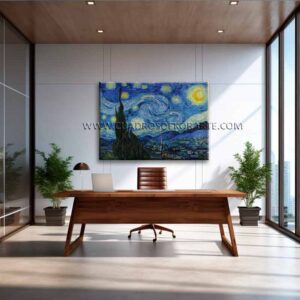 cuadros decorativos para oficina La Noche Estrellada Van Gogh pintado a mano en medida de 120x95cm.