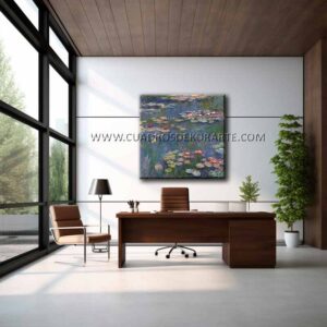 Los Nenúfares de Claude Monet cuadro para oficina Pintado a Mano al óleo en medida de 100x100cm.