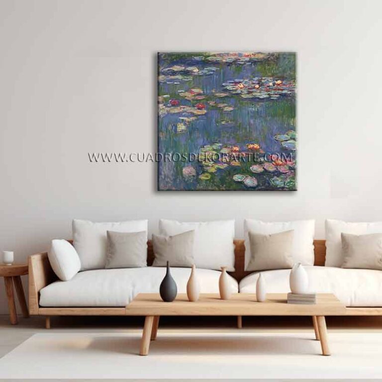 Los Nenúfares de Claude Monet cuadro para sala Pintado a Mano al óleo en medida de 100x100cm.