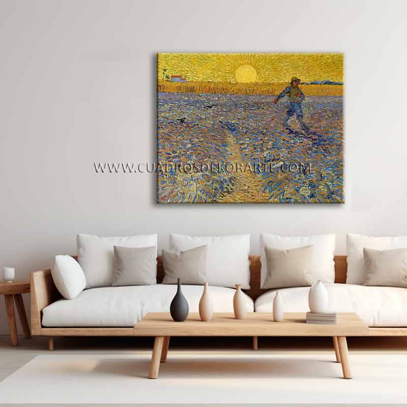cuadros decorativos para sala sembrador a la puesta de sol van Gogh pintado a mano en medida de 120x95cm.