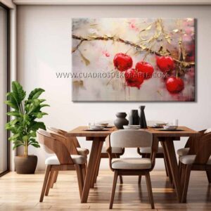cuadros de cerezas para comedor moderno pintado a mano en medida de 120x80cm.