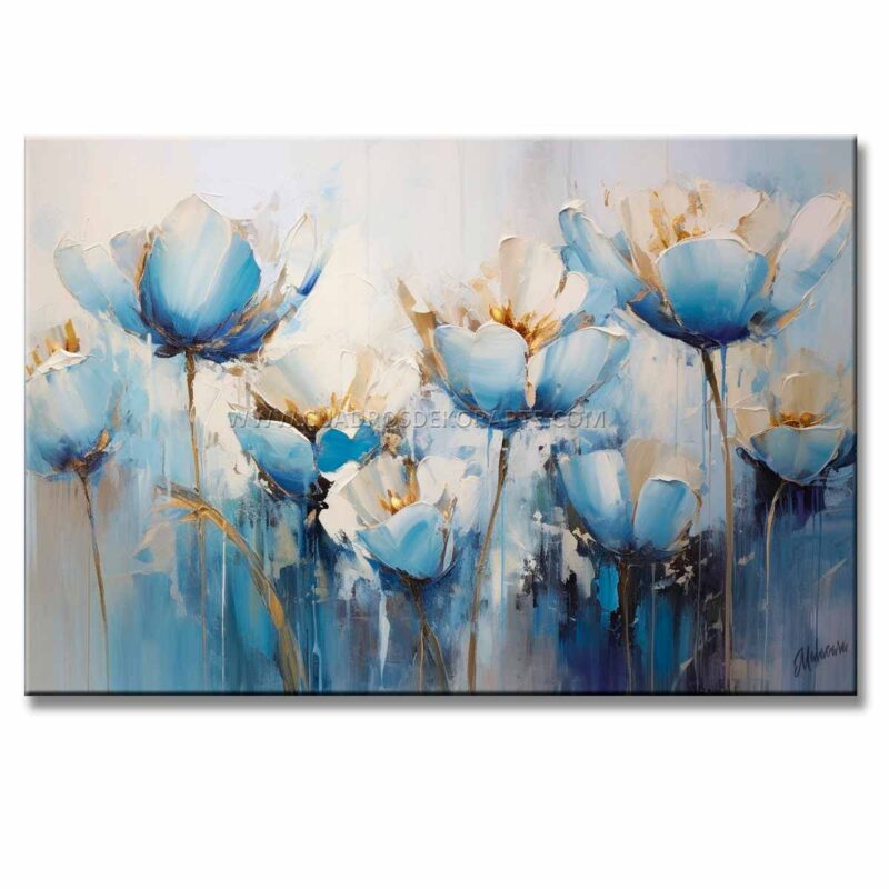 Cuadro de Tulipanes Cuadros Modernos para Sala o Salón representa un campo de tulipanes azules en color Azul y Blanco cuenta con relieve táctil 120x80cm.