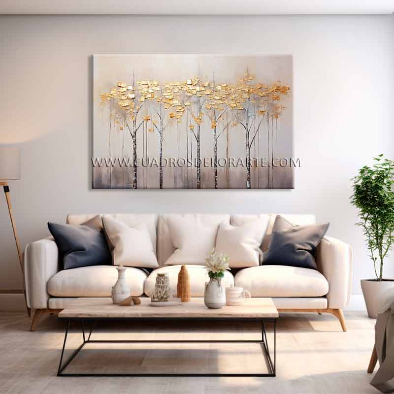 cuadros decorativos modernos para sala árboles dorados pintado a mano en medida de 120x80cm.