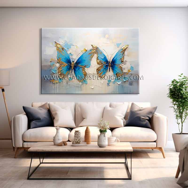 cuadros decorativos modernos para sala mariposas azules pintado a mano en medida de 120x80cm.