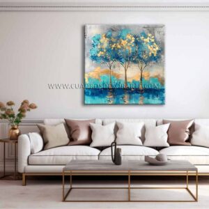 cuadro decorativo arboles acua para sala en medida de 100x100cm.