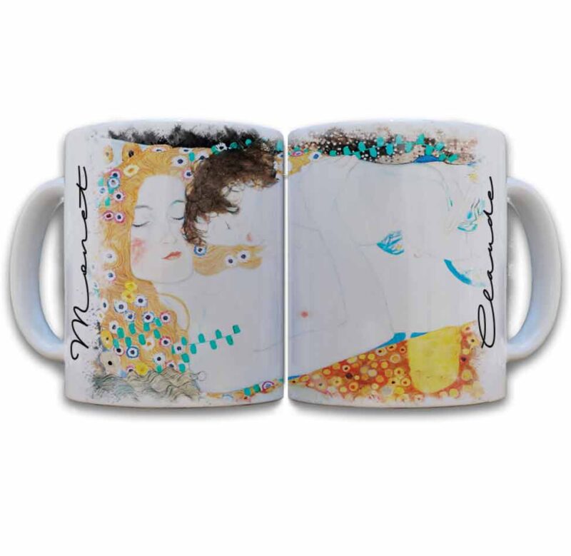 Tazas decoradas Gustav Klimt madre e hija taza de 11 oz. impresos en sublimación.