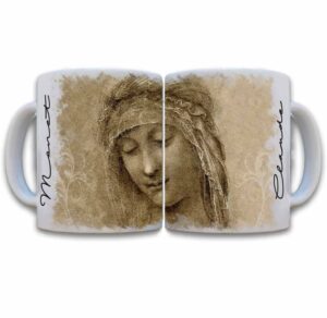 Tazas decoradas Leonardo da Vinci rostro de mujer 2 taza de 11 oz. impresos en sublimación.