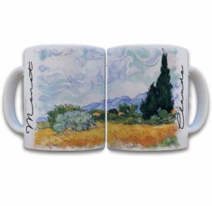 Tazas decoradas Vincent van Gogh trigal con ciprés taza de 11 oz. impresos en sublimación.