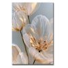 Cuadro de tulipanes pintado a mano en colores gris, blanco y dorado en medida de 120x80cm. y formato vertical