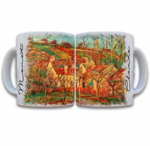 Tazas decoradas Camille Pissarro los tejados rojos taza de 11 oz. impresos en sublimación.