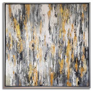 Pintura abstracta dalt pintada a mano en acrílico colores gris, blanco y dorado medida de 85x85cm.