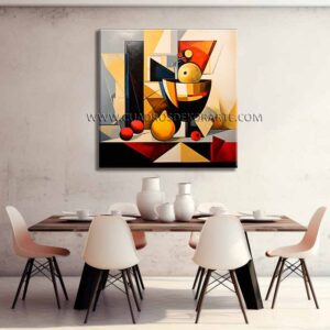 bodegón cubista para cocina o comedor pintado a mano en medida de 100x100cm.