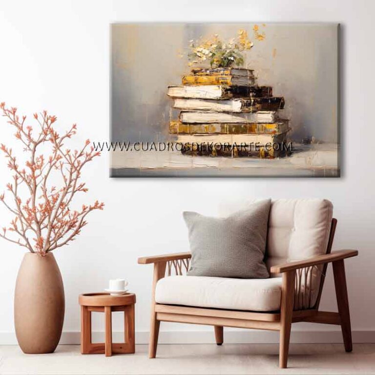 bodegon de libros bodegón de libros para sala pequeña pintado a mano en medida de 120x80cm.