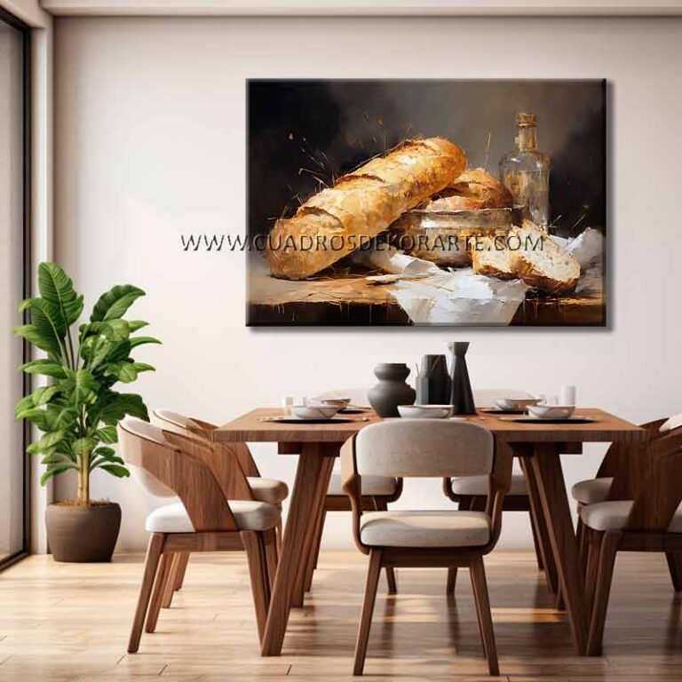 Bodegón de Pan para comedor pintado a mano medida 120x80cm.