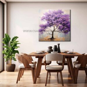 cuadros árbol de jacaranda para comedor pintado a mano en medida de 100x100cm.