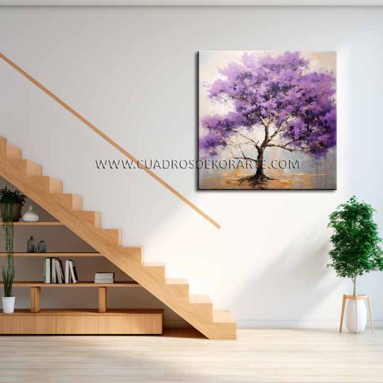 pintura árbol de jacaranda cuadros árbol de jacaranda para escaleras pintado a mano en medida de 100x100cm.