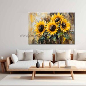 cuadros de girasoles para sala pintado a mano en medida de 120x80cm.