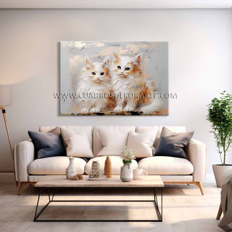 cuadros decorativos modernos para sala gatos blancos pintado a mano en medida de 120x80cm.