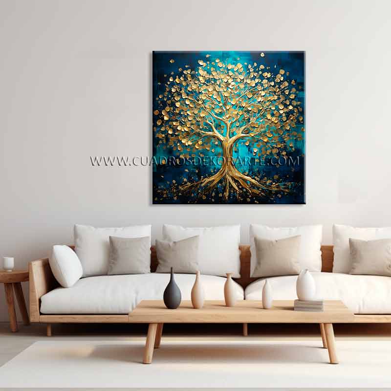 cuadros decorativos modernos para sala árbol de la vida pintado a mano en medida de 100x100cm.