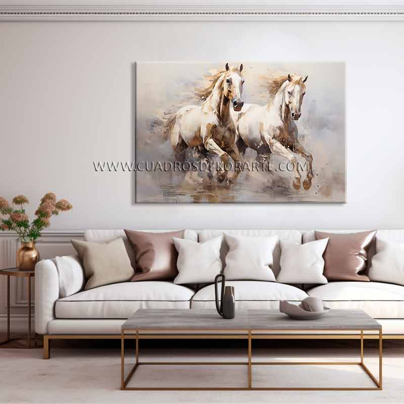 cuadros decorativos modernos para sala caballos blancos pintado a mano en medida de 120x80cm.