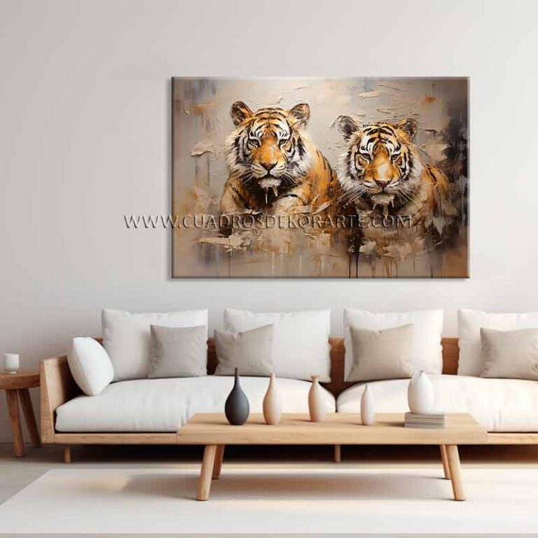 cuadros de tigres para sala pintado a mano en medida de 120x80cm.