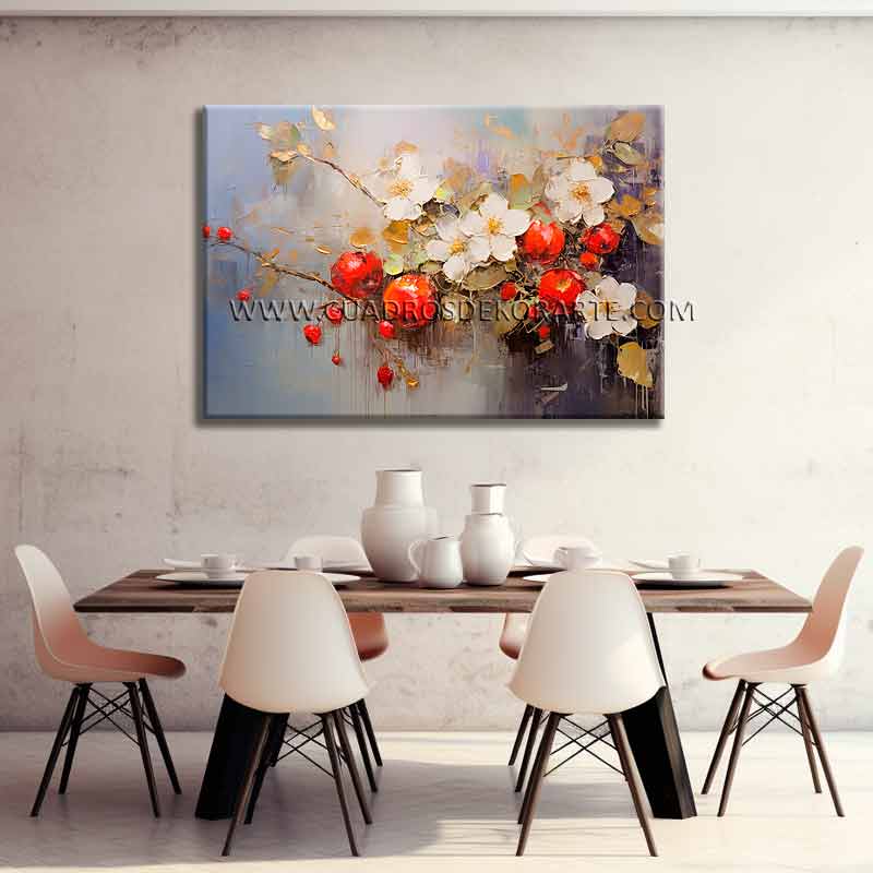 cuadros decorativos para comedor de frutas y flores pintado a mano en medida de 120x80cm.