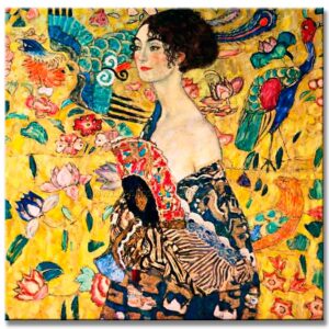 dama con abanico Gustav Klimt cuadro pintado a mano en medida de 100x100cm.