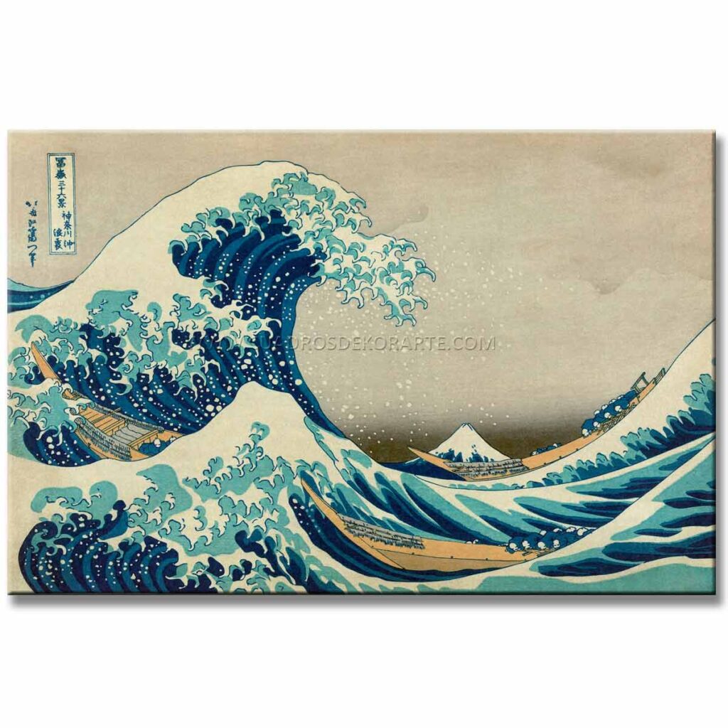 La gran ola de Kanagawa Katsushika Hokusai reproducción pintada al oleo o acrílico en medida de 120x80cm.