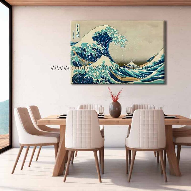 La gran ola de Kanagawa cuadro para comedor reproducción pintada al oleo en medida de 120x80cm.