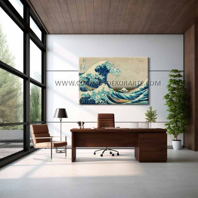 La gran ola de Kanagawa cuadro para oficina reproducción pintada al oleo en medida de 120x80cm.