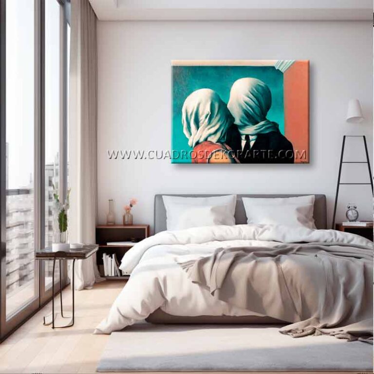 Los Amantes René Magritte cuadros para recámara pintado a mano al óleo en medida de 120x95cm.