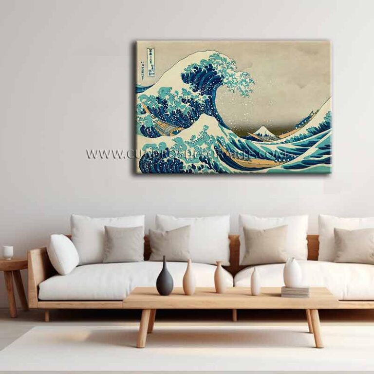 La gran ola de Kanagawa cuadro para sala reproducción pintada al oleo en medida de 120x80cm.