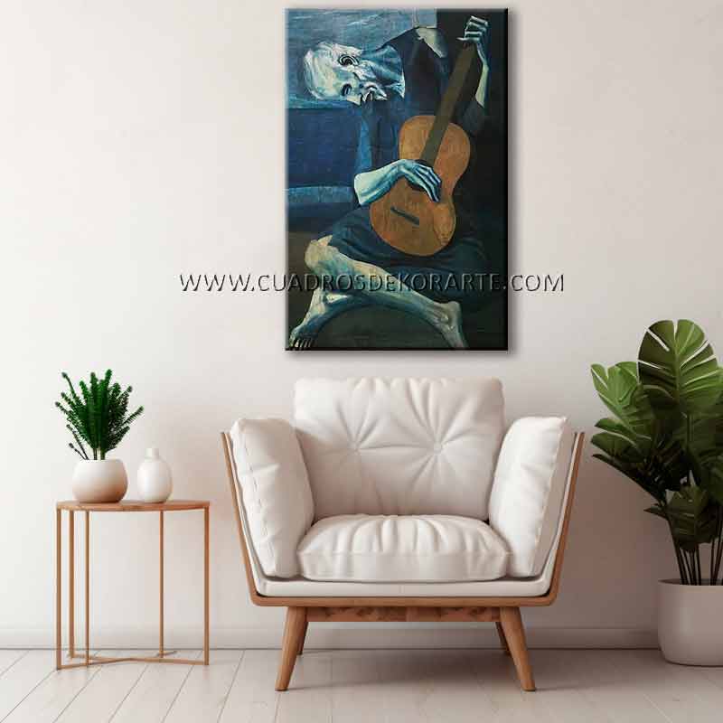 cuadros decorativos para sala El viejo guitarrista ciego Pablo Picasso pintado a mano en medida de 120x80cm.