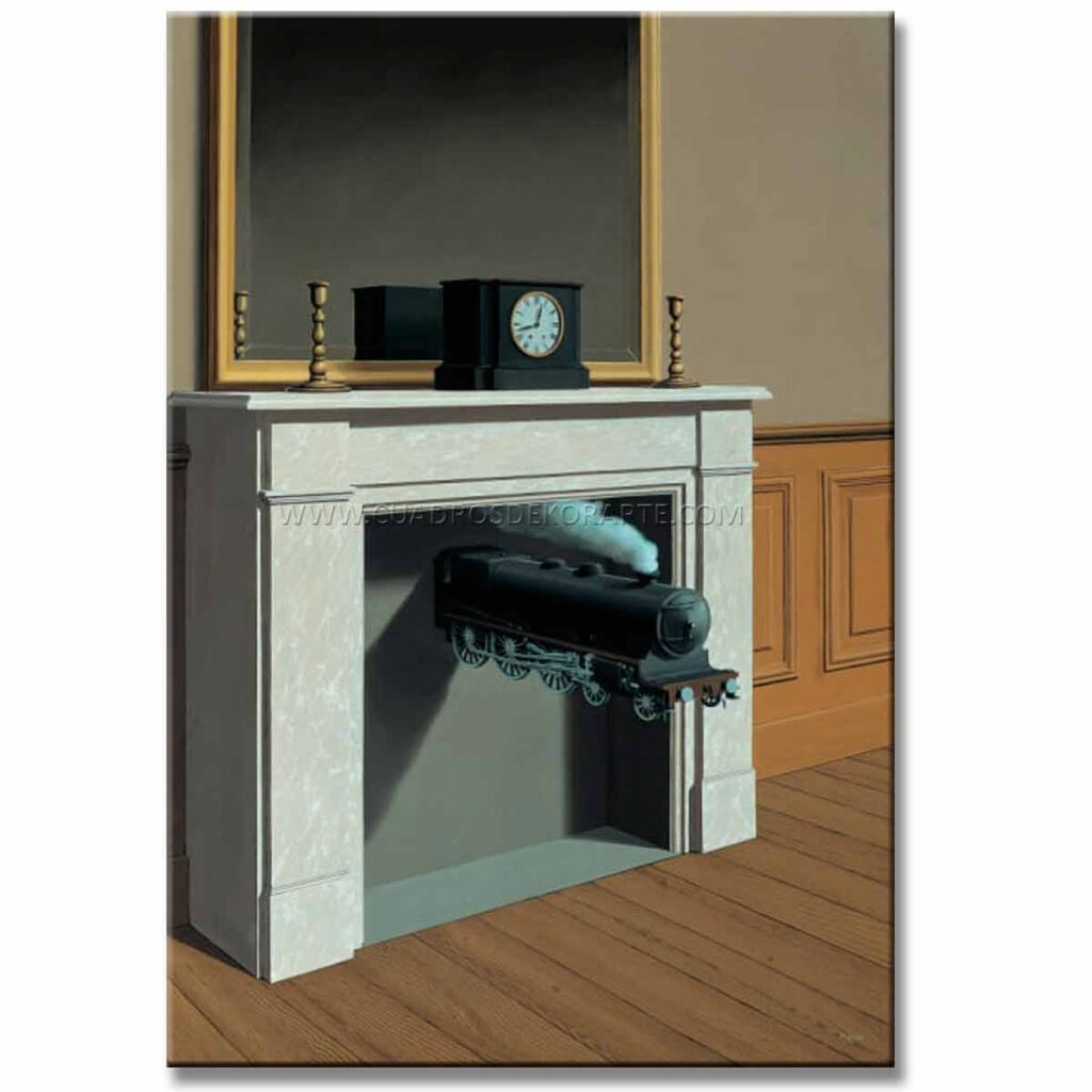 Cuadro el tiempo perforado René Magritte reproducción pintado a mano al óleo en medida de 120x80cm.