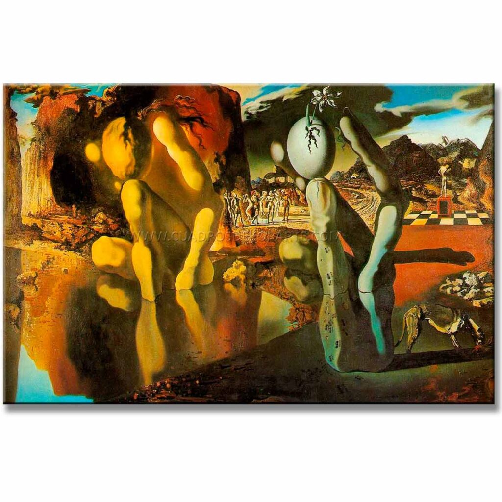 la metamorfosis de narciso Salvador Dalí reproducción pintada al óleo en medida de 120x80cm.