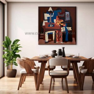 Los Tres Músicos Pablo Picasso cuadro para comedor pintado a mano al óleo en medida de 100x100cm.