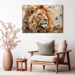 cuadro de león para sala pequeña pintado a mano en medida de 120x80cm.