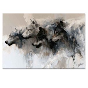 cuadros de lobos pintado a mano en acrílico en medidas de 120x80cm.