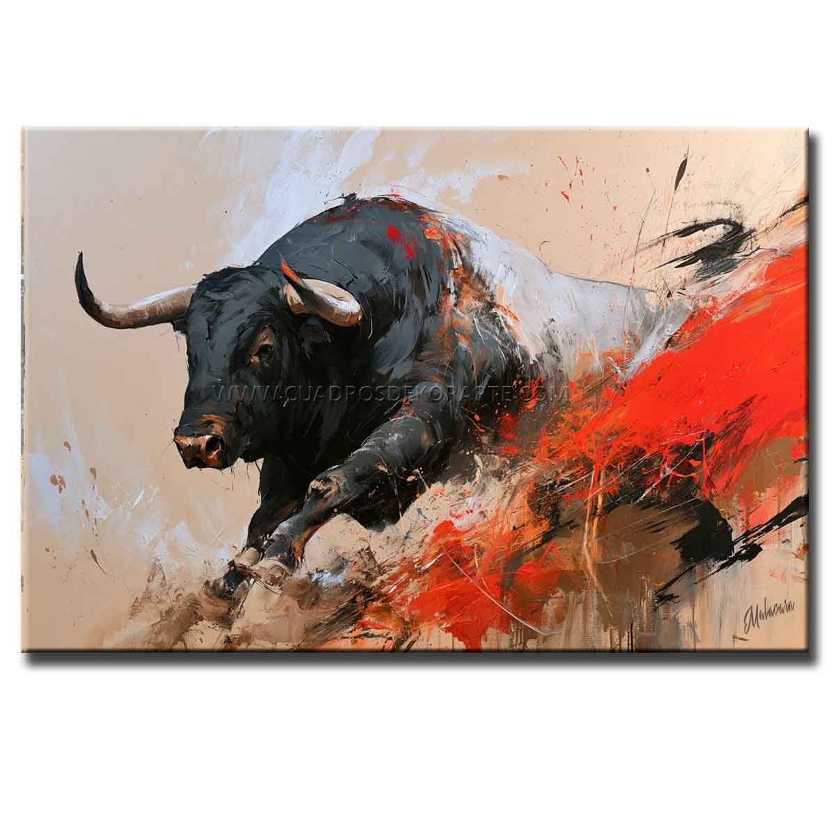cuadros de toros pintado a mano en acrílico en medida de 120x80cm.