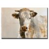 Cuadros de vacas moderno representa a una vaca mirando al espectador, en blanco, gris y ocre, sobre fondo gris y sepia, pintado a mano en acrílico con relieve táctil.