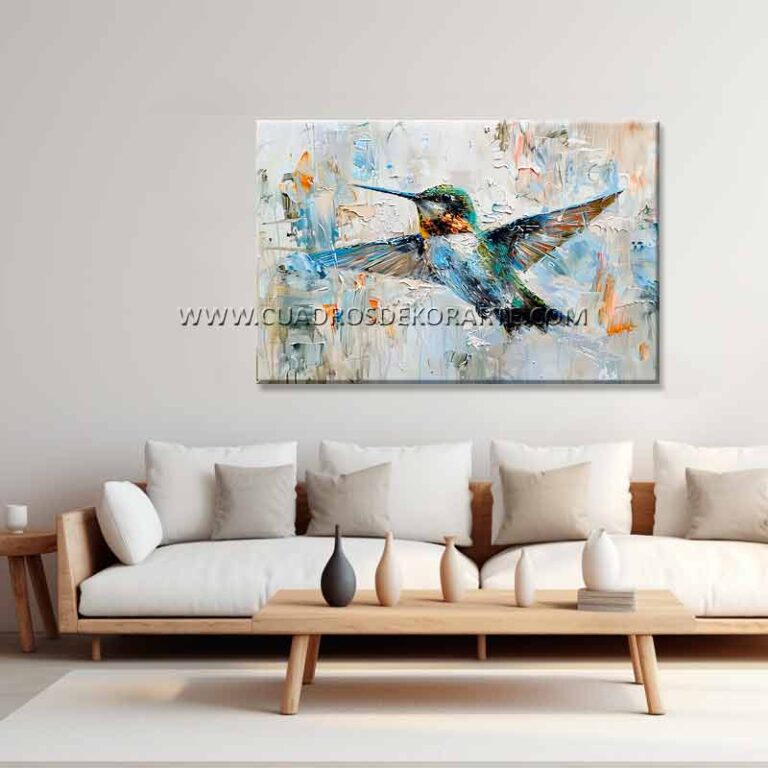 cuadros de colibrí cuadros para sala de colibrí pintado a mano con pincel y espátula en medida de 120x80cm.