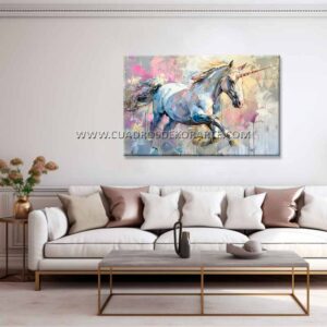 cuadros para sala de unicornios pintado a mano con pincel y espátula en medida de 120x80cm.
