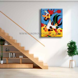 el gallo de Joan Miró cuadro para escaleras pintado a mano al óleo en medida de 120x95cm.