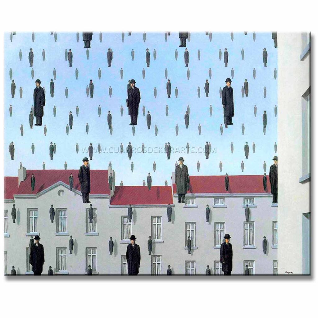 Golconda de Rene Magritte reproducción pintado a mano al óleo en medida de 120x95cm.