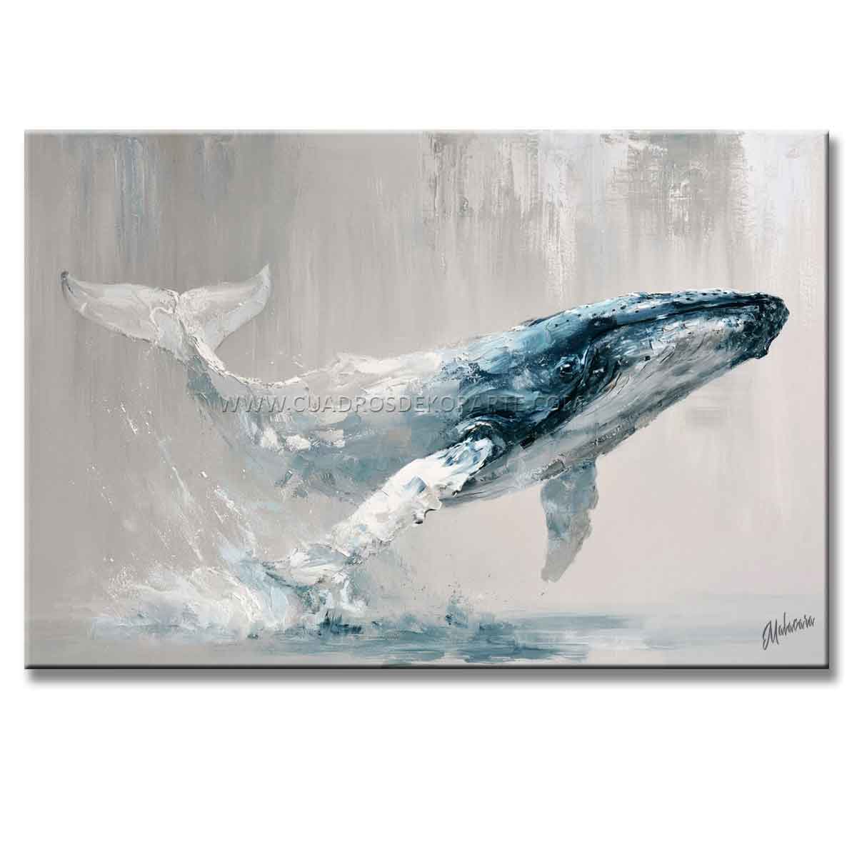 cuadros de ballenas pintadas a mano en acrílico en medida de 120x80cm.