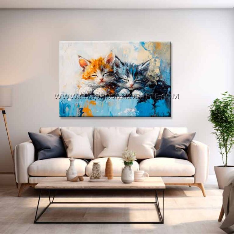 Cuadros de gatos para sala pintado a mano en medida de 120x80cm.