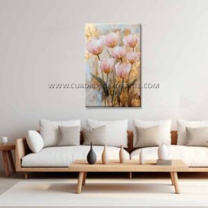 cuadros de tulipanes para sala pintado a mano con pincel y espátula en medida de 120x80cm.